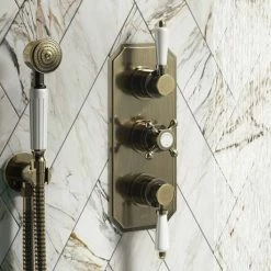 Chatsworth 1928 Antique Brass Traditional Shower With Concealed Valve, 8" Head + Handset -Chatsworth Shop CH63VABPK1 d2 460