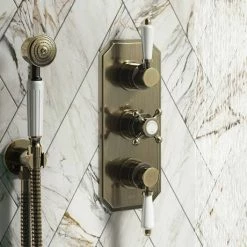 Chatsworth 1928 Antique Brass Triple Concealed Shower Valve -Chatsworth Shop CH63VAB d2 460