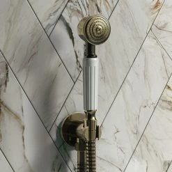 Chatsworth Antique Brass Outlet Elbow With Parking Bracket, Flex & Handset