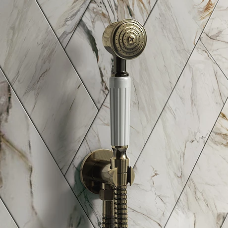 Chatsworth Antique Brass Outlet Elbow With Parking Bracket, Flex & Handset 1 Chatsworth Antique Brass Outlet Elbow With Parking Bracket, Flex & Handset