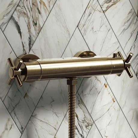 Chatsworth Antique Brass Crosshead Bottom Outlet Thermostatic Bar Shower Valve 4 Chatsworth Antique Brass Crosshead Bottom Outlet Thermostatic Bar Shower Valve - Image 4