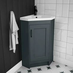 Chatsworth Traditional Graphite Corner Vanity Unit With Matt Black Handle