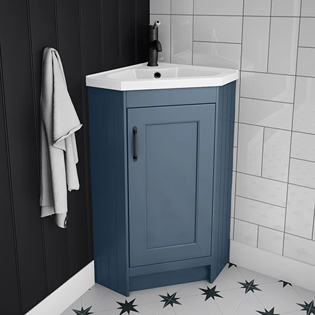 Chatsworth Traditional Blue Corner Vanity Unit With Matt Black Handle 1 Chatsworth Traditional Blue Corner Vanity Unit With Matt Black Handle