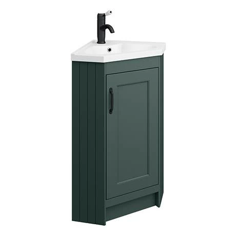 Chatsworth Traditional Green Corner Vanity Unit With Matt Black Handle 4 Chatsworth Traditional Green Corner Vanity Unit With Matt Black Handle - Image 4
