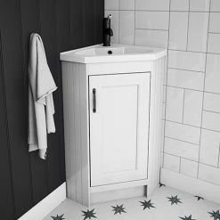 Chatsworth Traditional White Corner Vanity Unit With Matt Black Handle