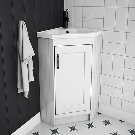 Chatsworth Traditional White Corner Vanity Unit With Matt Black Handle 1 Chatsworth Traditional White Corner Vanity Unit With Matt Black Handle