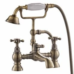Chatsworth 1928 Antique Brass Crosshead Bath Shower Mixer Tap With Shower Kit