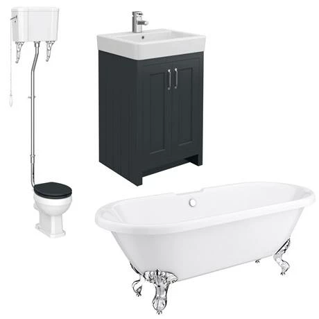 Chatsworth High Level Graphite Roll Top Bathroom Suite 4 Chatsworth High Level Graphite Roll Top Bathroom Suite - Image 4