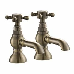 Chatsworth 1928 Antique Brass Crosshead Pillar Bath Taps