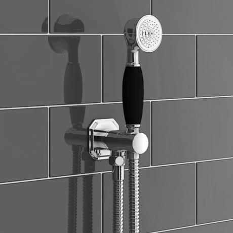Chatsworth 1928 Black Traditional Push-Button Shower Valve Pack With Handset + Rainfall Shower Head 4 Chatsworth 1928 Black Traditional Push-Button Shower Valve Pack With Handset + Rainfall Shower Head - Image 4