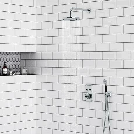 Chatsworth 1928 Black Traditional Push-Button Shower Valve Pack With Handset + Rainfall Shower Head 5 Chatsworth 1928 Black Traditional Push-Button Shower Valve Pack With Handset + Rainfall Shower Head - Image 5