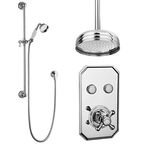 Chatsworth 1928 Traditional Push-Button Shower Pack With Slide Rail Kit + Ceiling Mounted Head 1 Chatsworth 1928 Traditional Push-Button Shower Pack With Slide Rail Kit + Ceiling Mounted Head