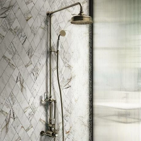 Chatsworth Antique Brass Rigid Riser W. Shower Head, Handshower & Diverter 2 Chatsworth Antique Brass Rigid Riser W. Shower Head, Handshower & Diverter - Image 2