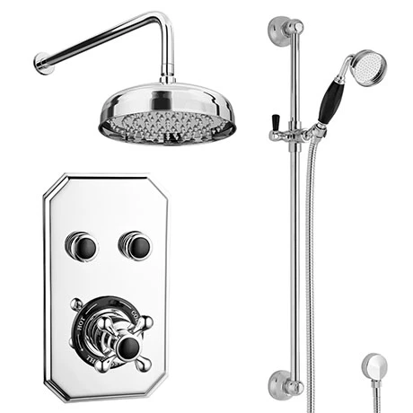 Chatsworth 1928 Black Traditional Push-Button Shower Pack With Slide Rail Kit + Wall Mounted Head 1 Chatsworth 1928 Black Traditional Push-Button Shower Pack With Slide Rail Kit + Wall Mounted Head