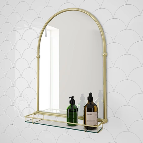 Chatsworth Traditional 700 X 490mm Arched Mirror With Glass Shelf - Brushed Brass 1 Chatsworth Traditional 700 X 490mm Arched Mirror With Glass Shelf - Brushed Brass