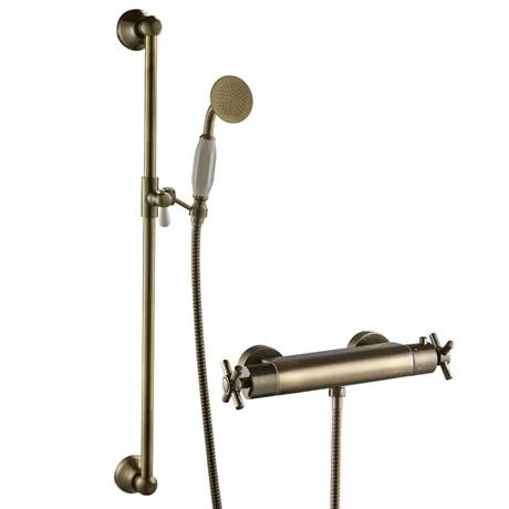 Chatsworth Antique Brass Traditional Crosshead Shower Bar Valve + Slider Rail Kit 2 Chatsworth Antique Brass Traditional Crosshead Shower Bar Valve + Slider Rail Kit - Image 2