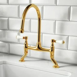 Chatsworth Antique Gold Traditional Bridge Lever Kitchen Sink Mixer