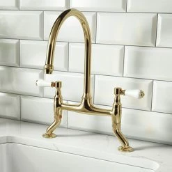 Chatsworth Gold Traditional Bridge Lever Kitchen Sink Mixer