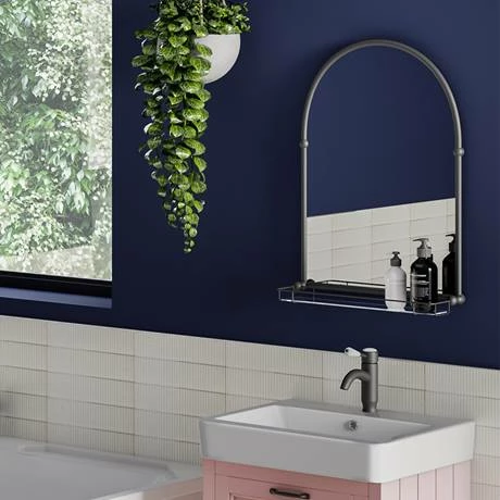 Chatsworth Traditional 700 X 490mm Arched Mirror With Glass Shelf - Matt Black 6 Chatsworth Traditional 700 X 490mm Arched Mirror With Glass Shelf - Matt Black - Image 6