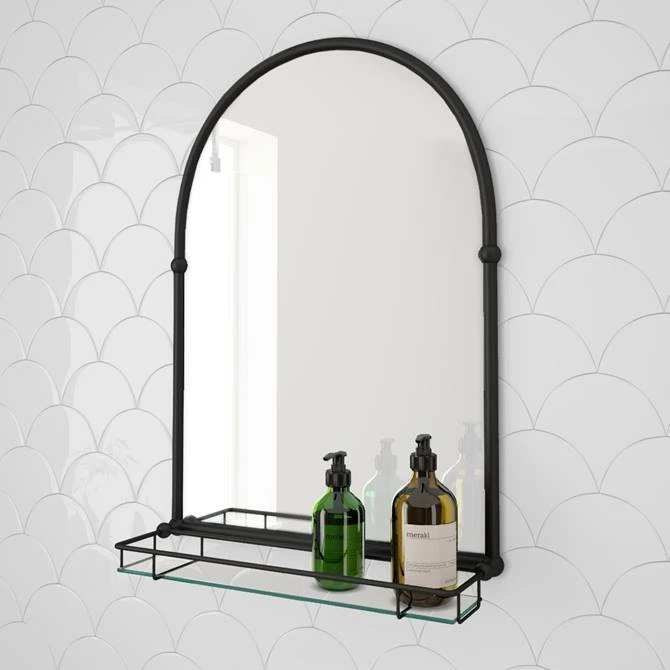 Chatsworth Traditional 700 X 490mm Arched Mirror With Glass Shelf - Matt Black 1 Chatsworth Traditional 700 X 490mm Arched Mirror With Glass Shelf - Matt Black