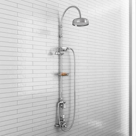 Chatsworth 1928 Traditional Exposed Valve Inc. Deluxe Arching Riser Kit, Diverter, 8" Rose + Handset 6 Chatsworth 1928 Traditional Exposed Valve Inc. Deluxe Arching Riser Kit, Diverter, 8" Rose + Handset - Image 6
