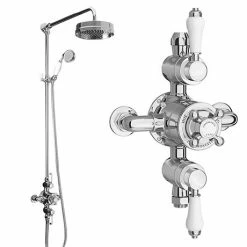 Chatsworth 1928 Traditional Triple Exposed Shower Valve Inc. Luxury Riser Kit, Diverter, 8" Rose + Handset