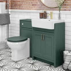Chatsworth Traditional Green Semi-Recessed Vanity Unit + Toilet Package