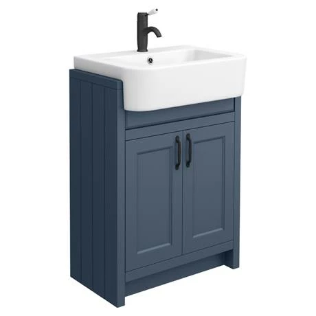 Chatsworth Traditional Blue Semi-Recessed Vanity Unit W. Matt Black Handles + Toilet Package 2 Chatsworth Traditional Blue Semi-Recessed Vanity Unit W. Matt Black Handles + Toilet Package - Image 2
