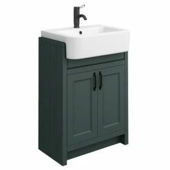 Alternative view of Chatsworth Traditional Green Semi-Recessed Vanity Unit W. Matt Black Handles + Toilet Package