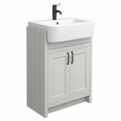 Alternative view of Chatsworth Traditional Grey Semi-Recessed Vanity Unit W. Matt Black Handles + Toilet Package