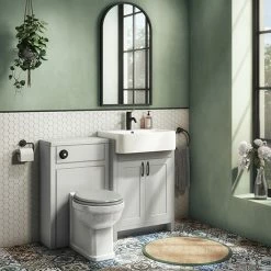 Chatsworth Traditional Grey Semi-Recessed Vanity Unit W. Matt Black Handles + Toilet Package