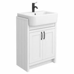 Alternative view of Chatsworth Traditional White Semi-Recessed Vanity Unit W. Matt Black Handles + Toilet Package