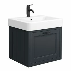 Chatsworth Traditional Graphite Wall Hung Vanity - 560mm Wide With Matt Black Handle