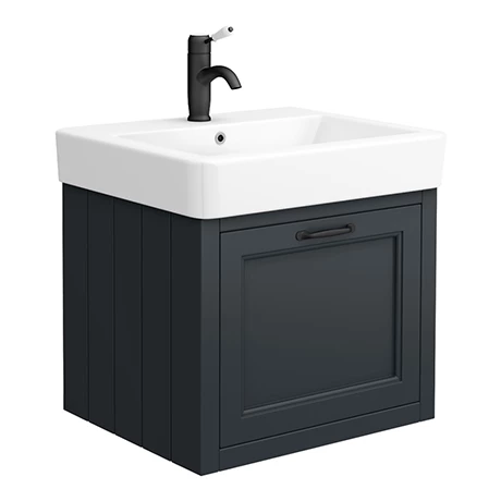 Chatsworth Traditional Graphite Wall Hung Vanity - 560mm Wide With Matt Black Handle 1 Chatsworth Traditional Graphite Wall Hung Vanity - 560mm Wide With Matt Black Handle