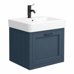 Chatsworth Traditional Blue Wall Hung Vanity - 560mm Wide With Matt Black Handle