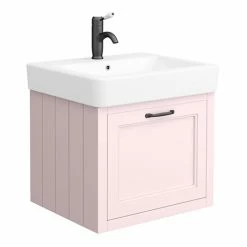Chatsworth Traditional Pink Wall Hung Vanity - 560mm Wide With Matt Black Handle