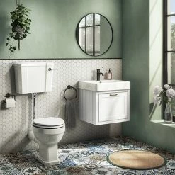 Chatsworth Wall Hung White Vanity With Brass Handle & Low Level Toilet