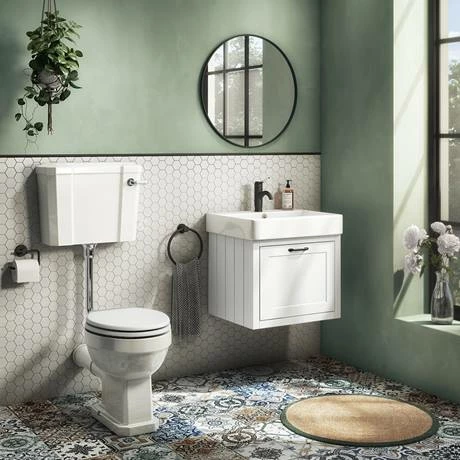 Chatsworth Traditional White Wall Hung Vanity - 560mm Wide With Matt Black Handle 3 Chatsworth Traditional White Wall Hung Vanity - 560mm Wide With Matt Black Handle - Image 3