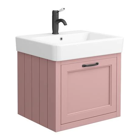 Chatsworth Traditional Dusky Pink Wall Hung Vanity - 560mm Wide With Matt Black Handle 3 Chatsworth Traditional Dusky Pink Wall Hung Vanity - 560mm Wide With Matt Black Handle - Image 3