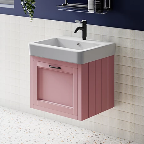 Chatsworth Traditional Dusky Pink Wall Hung Vanity - 560mm Wide With Matt Black Handle 1 Chatsworth Traditional Dusky Pink Wall Hung Vanity - 560mm Wide With Matt Black Handle