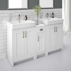 Chatsworth Traditional White Double Basin Vanity + Cupboard Combination Unit
