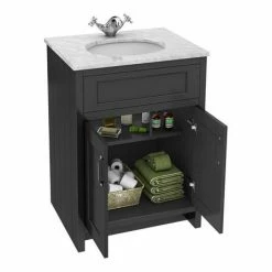 Alternative view of Chatsworth White Marble Traditional Graphite Vanity Unit + Toilet Package