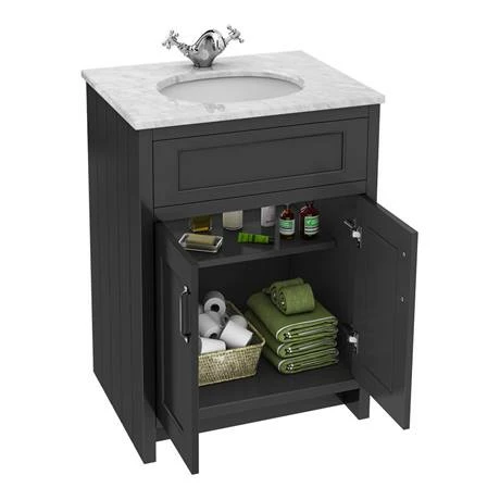 Chatsworth White Marble Traditional Graphite Vanity Unit + Toilet Package 2 Chatsworth White Marble Traditional Graphite Vanity Unit + Toilet Package - Image 2