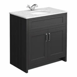 Alternative view of Chatsworth White Marble 810mm Traditional Graphite Vanity Unit + Toilet Package