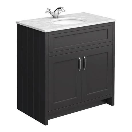Chatsworth White Marble 810mm Traditional Graphite Vanity Unit + Toilet Package 2 Chatsworth White Marble 810mm Traditional Graphite Vanity Unit + Toilet Package - Image 2