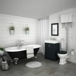 Chatsworth High Level Graphite Roll Top Bathroom Suite Inc. Black Bath