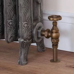 Alternative view of Chatsworth Traditional Daisy Wheel Angled Radiator Valves Rustic Brass