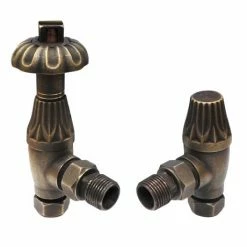 Chatsworth Gothic Rustic Brass Thermostatic Angled Radiator Valves - Energy Saving