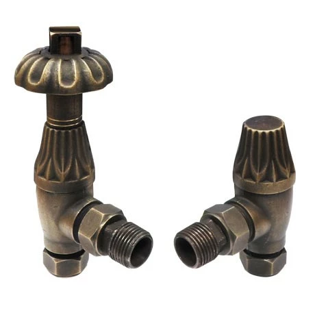 Chatsworth Gothic Rustic Brass Thermostatic Angled Radiator Valves - Energy Saving 1 Chatsworth Gothic Rustic Brass Thermostatic Angled Radiator Valves - Energy Saving