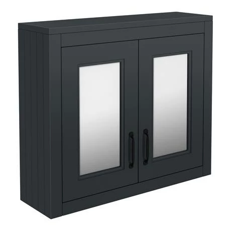 Chatsworth Graphite 2-Door Mirror Cabinet - 690mm Wide With Matt Black Handles 3 Chatsworth Graphite 2-Door Mirror Cabinet - 690mm Wide With Matt Black Handles - Image 3
